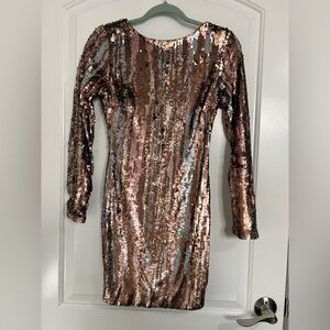 Dress The Population Emery Bronze Brushstroke Sequin Mini Dress Size S Chic 90s